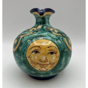 Vietri Italian Art Pottery Hand Painted Cruet Pitcher w Full Moon 5” Signed